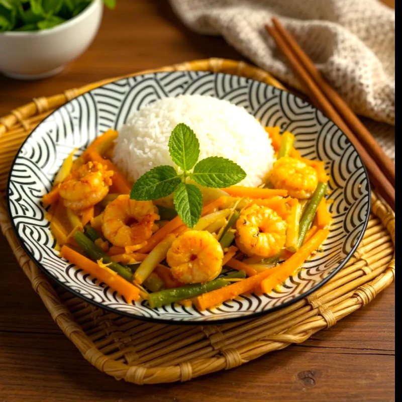 Wok crevettes
